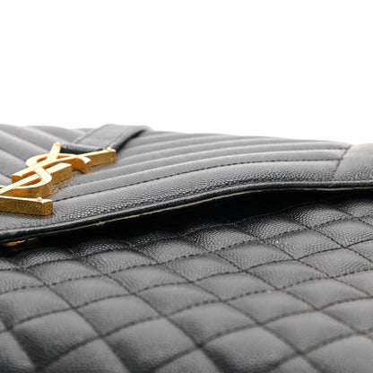 Saint Laurent Grain De Poudre Textured Mixed Matelasse Large Triquilt Monogram Satchel Black 35 of 35