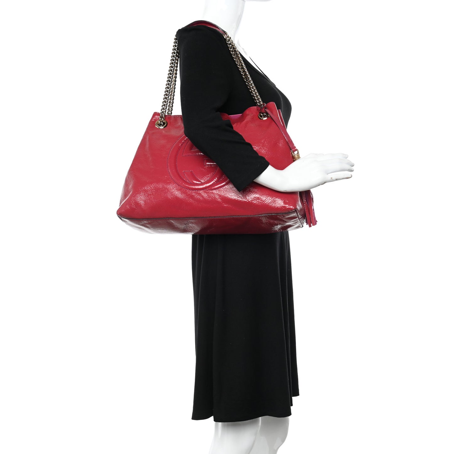 Vernice Naplack Medium Soho Chain Shoulder Bag Bright Bouganville
