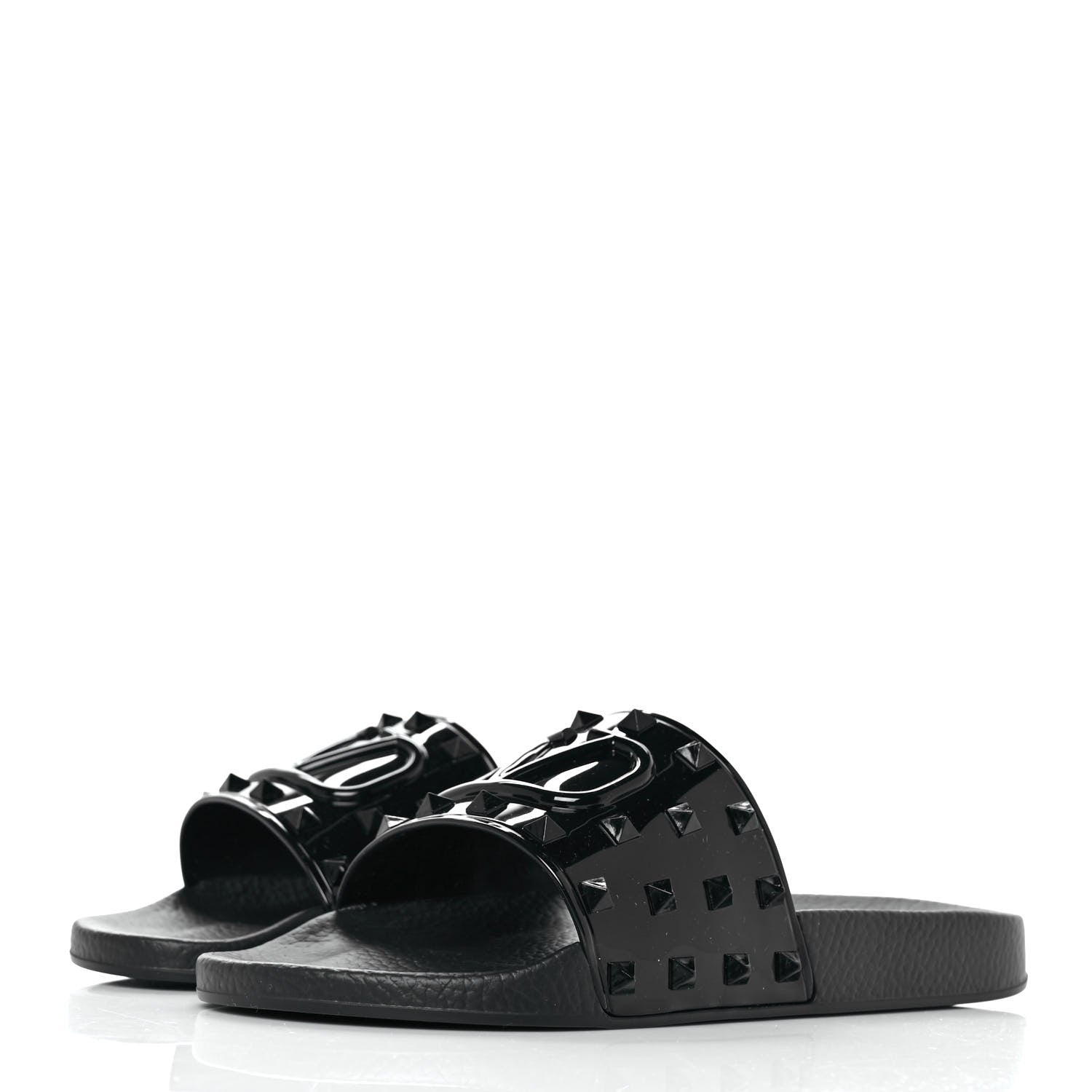 Valentino Garavani Patent Rubber Mens Rockstud VLogo Slide Sandals 41 Black 3 of 7