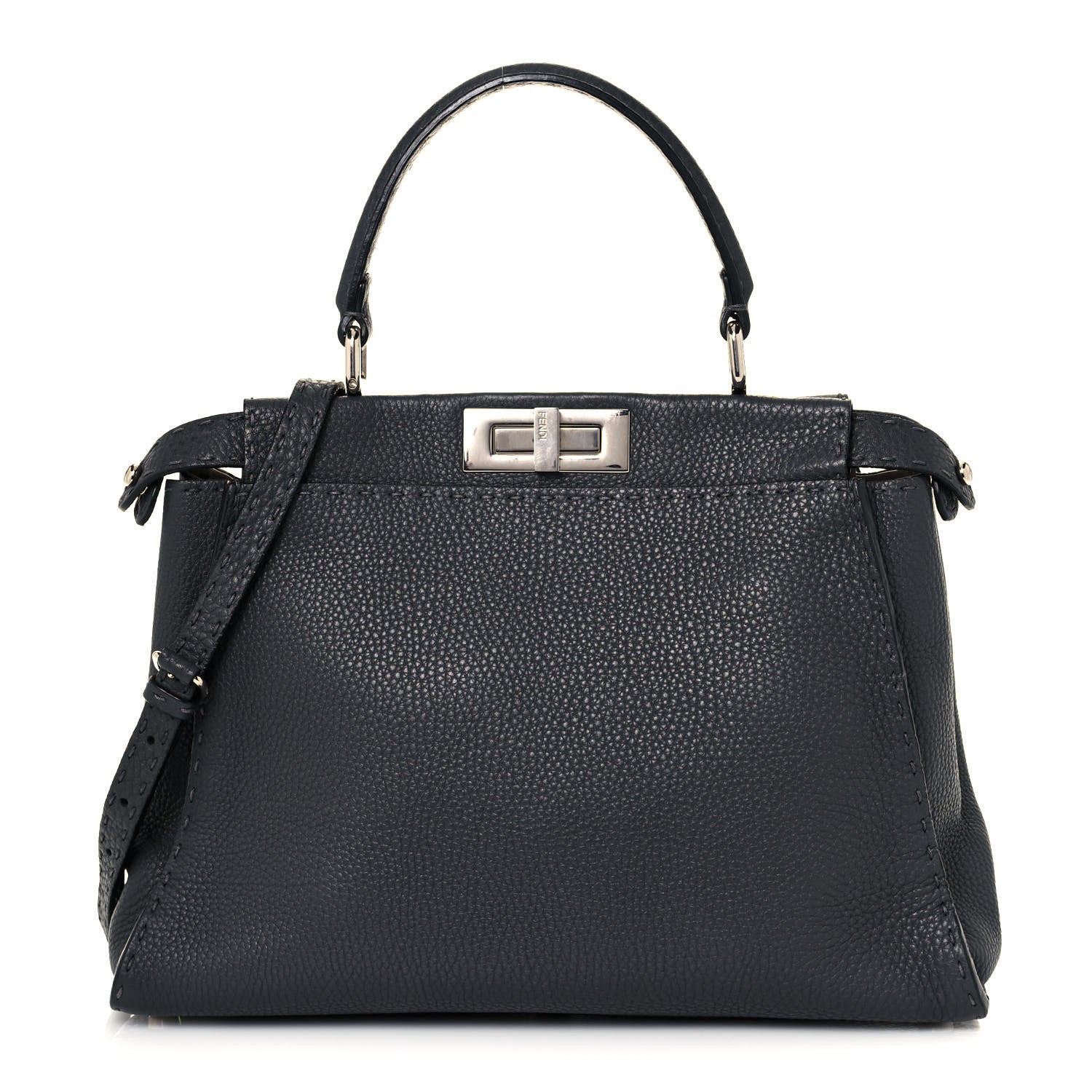 Fendi Cuoio Romano Selleria Bi-Color Medium Peekaboo Iconic Satchel Asfalto Latte 1 of 15