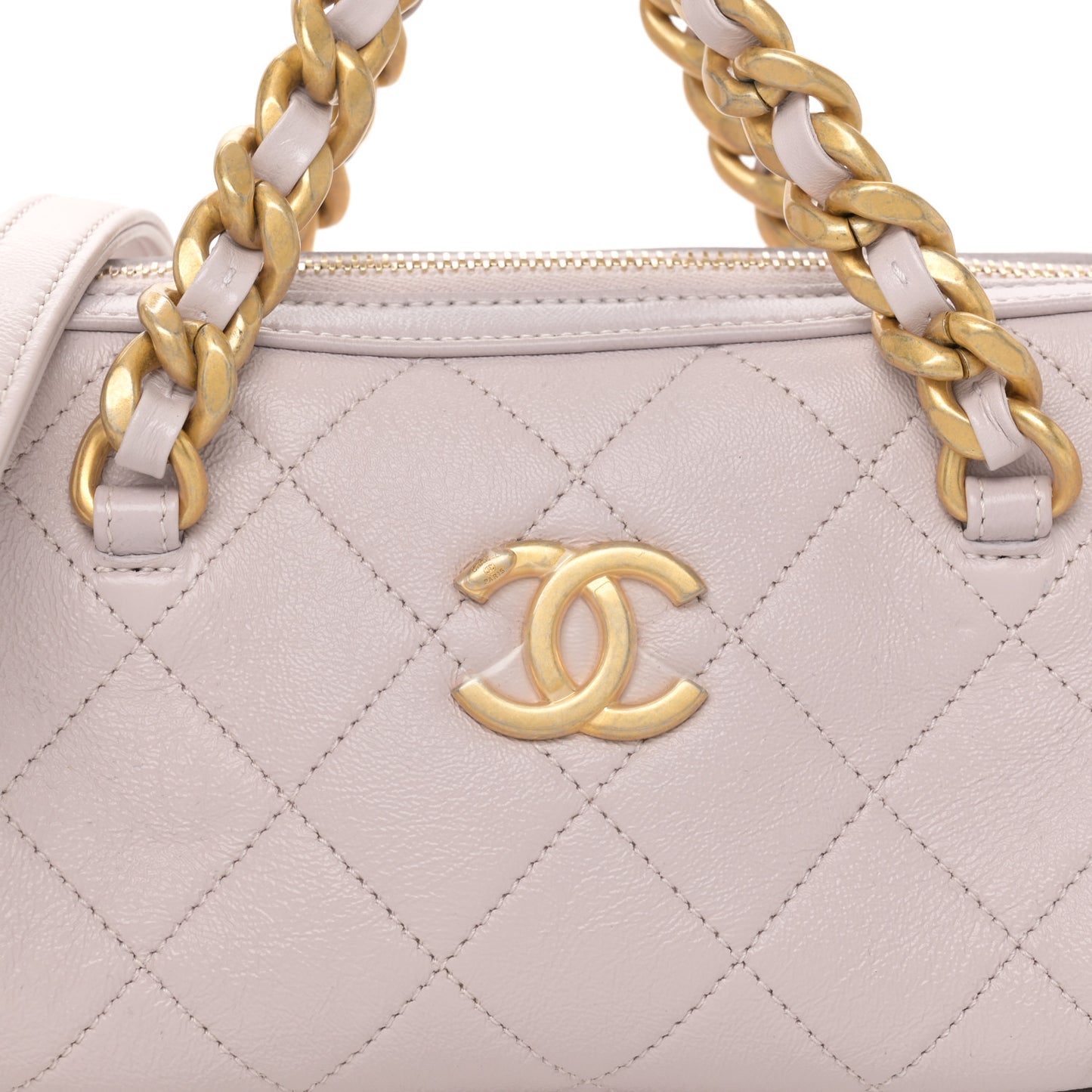 Shiny Lambskin Quilted Small Fashion Therapy Bowling Bag Lilac