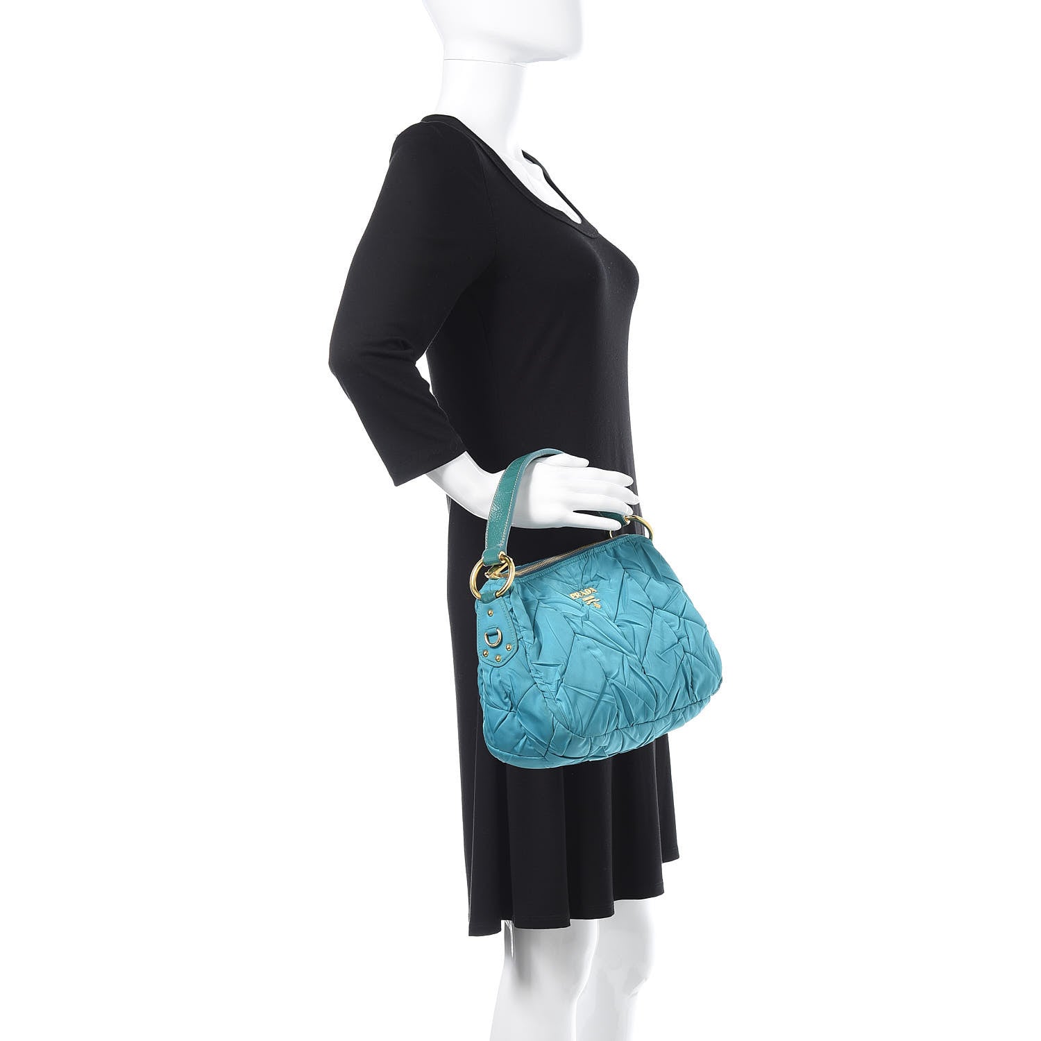 Prada Tessuto Nylon Chevron Quilted Shoulder Bag Turchese 2 of 11