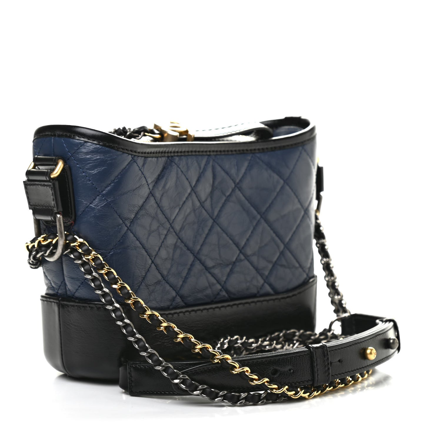 Aged Calfskin Quilted Small Gabrielle Hobo Navy Black