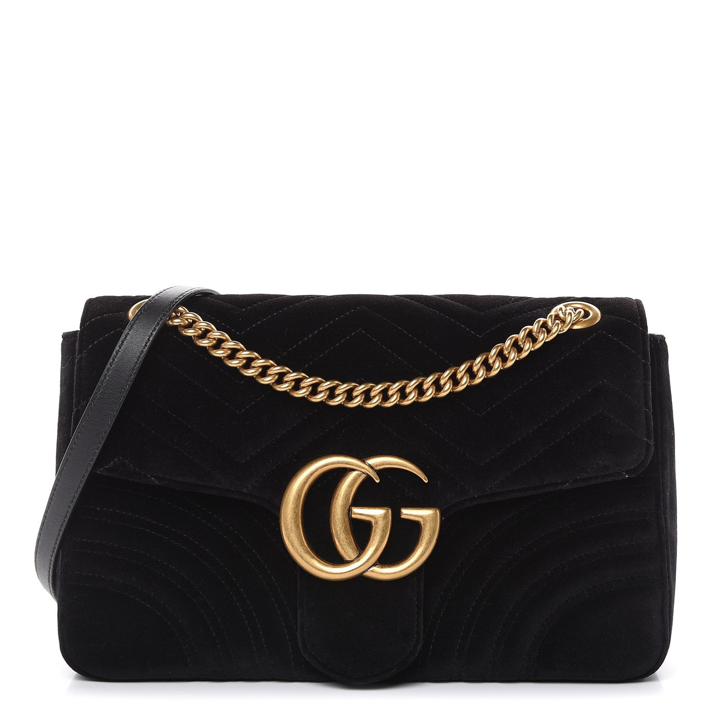 Velvet Matelasse Medium GG Marmont Shoulder Bag Black