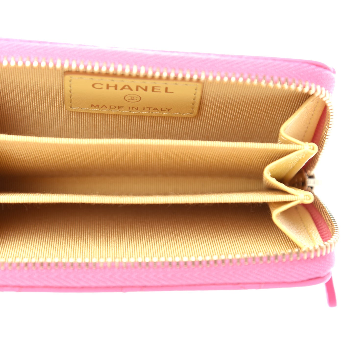 Lambskin Quilted Zip Around Coin Purse Wallet Pink Yellow