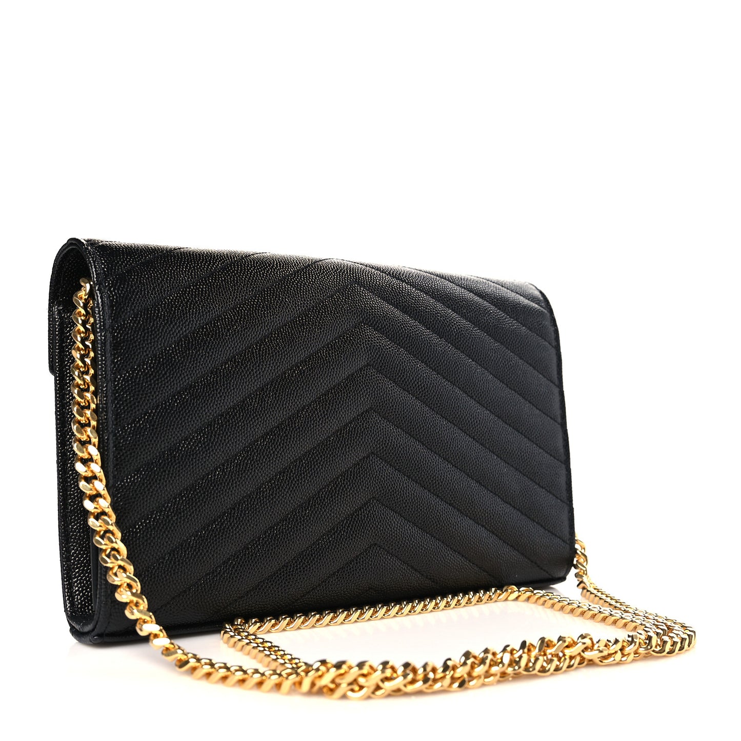 Grain De Poudre Matelasse Chevron Monogram Chain Wallet Black