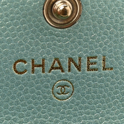 Chanel Iridescent Caviar Quilted Pearl On Top Coin Purse With Chain Light Green 6 of 11