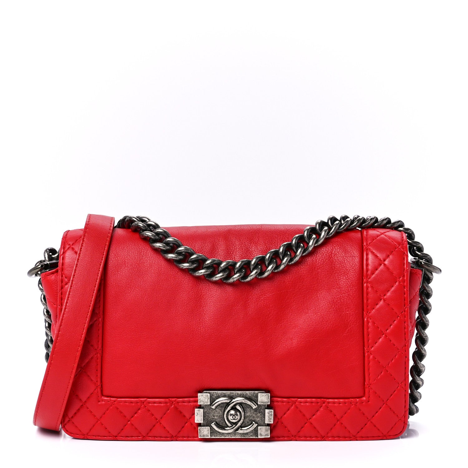 Chanel Calfskin Medium Boy Reverso Flap Red 1 of 13