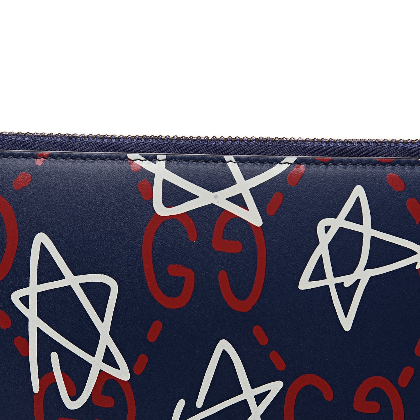 Calfskin GucciGhost Print Pouch Blue Agata Hibiscus Red