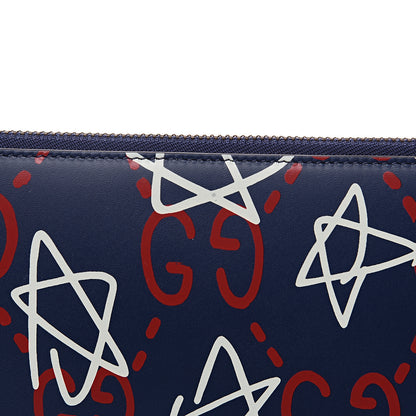 Gucci Calfskin GucciGhost Print Pouch Blue Agata Hibiscus Red 8 of 8