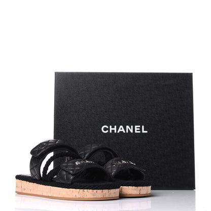 Chanel Cord Lambskin Quilted Logo Mules 37 Black 10 of 10