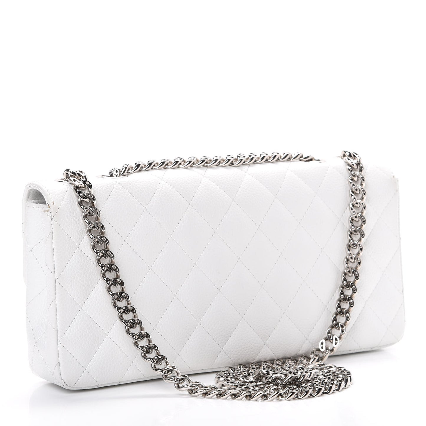 Caviar Quilted East West Flap Bijoux Chain White