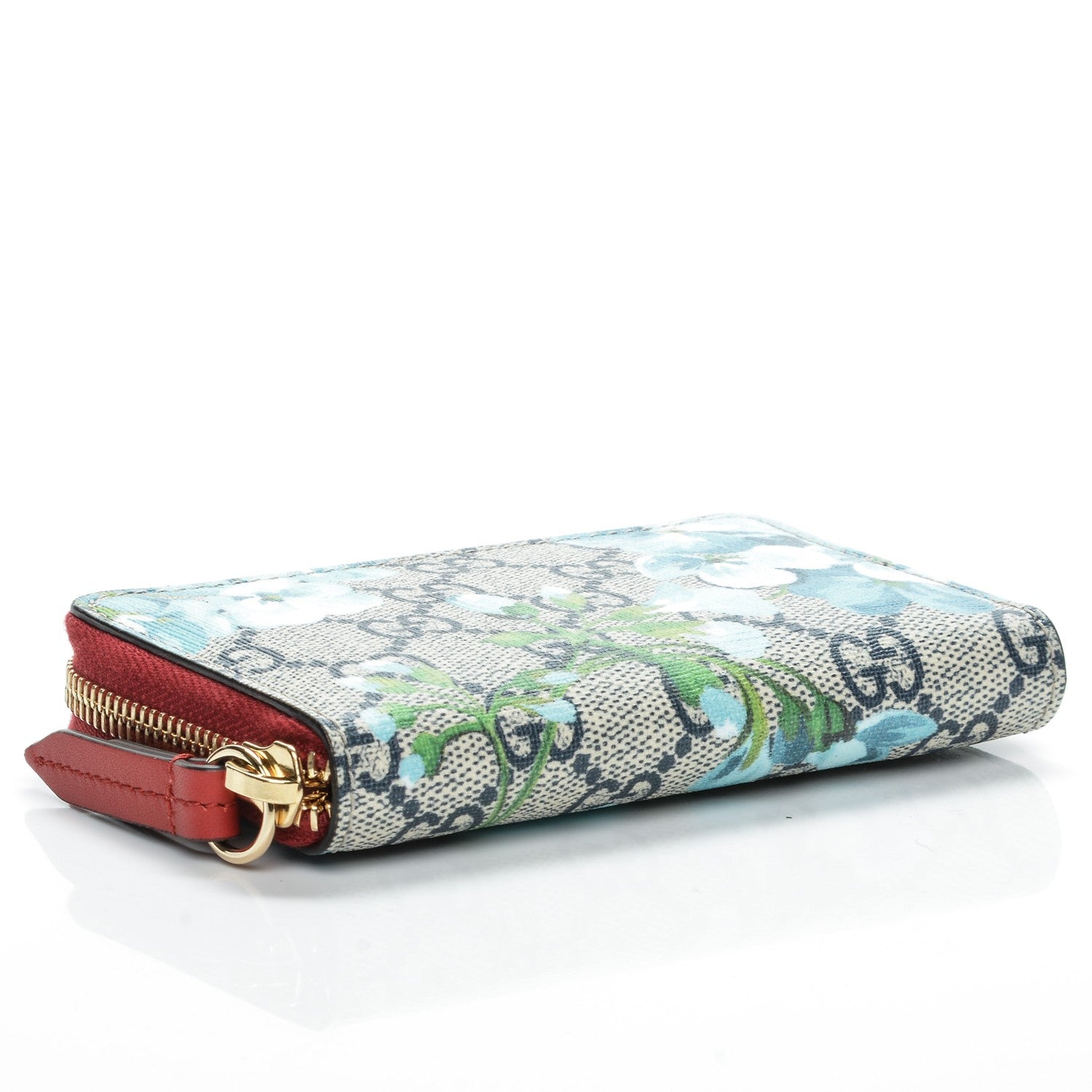Gucci GG Supreme Monogram Blooms Zip Around Card Case Wallet Beige Blue Navy Hibiscus Red 4 of 6