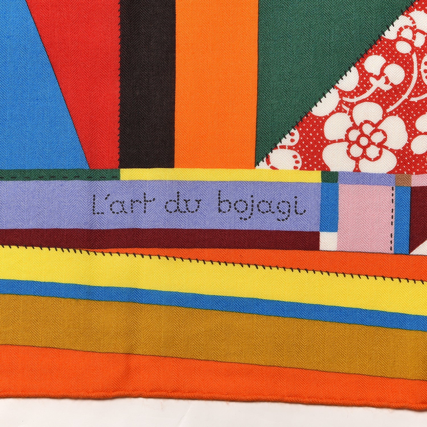 Hermes Cashmere Silk L'Art du Bojagi Shawl 140 Orange Vert Jaune 3 of 6