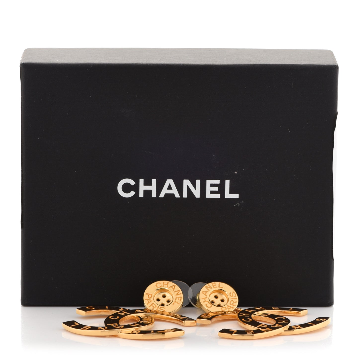 Metal Large Paris Button Earrings Gold