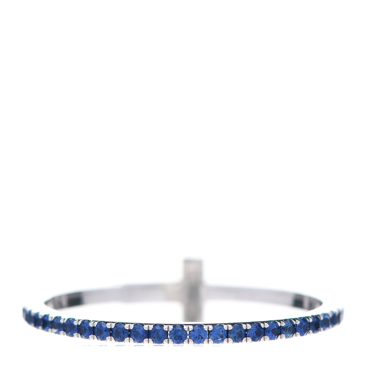 18K White Gold Blue Sapphire T Wire Pave Ring 54 7