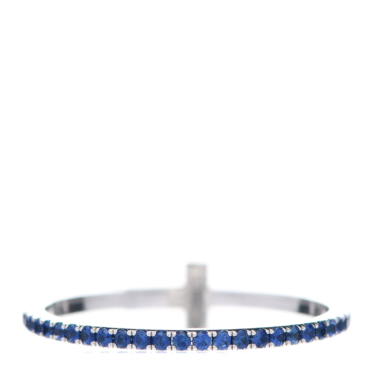 Tiffany 18K White Gold Blue Sapphire T Wire Pave Ring 54 7 3 of 6