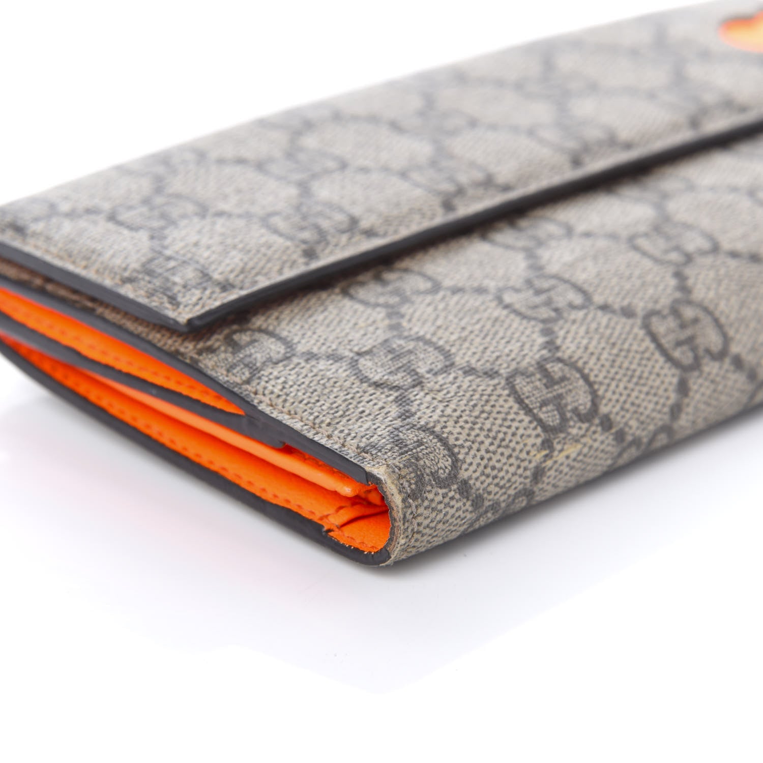 Gucci GG Supreme Monogram Continental Heart Wallet Beige Fluorescent Orange 6 of 13
