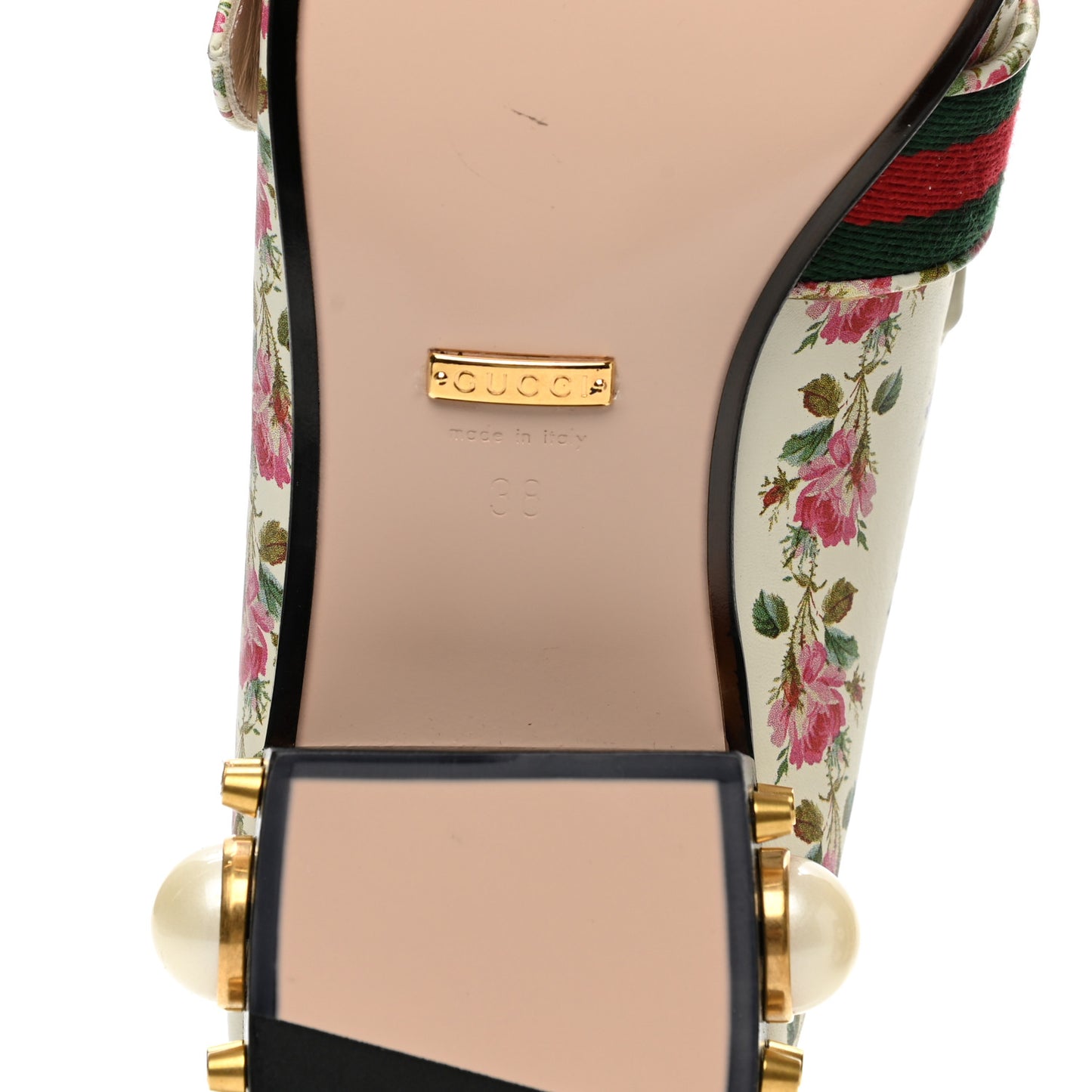 Calfskin Web Pearl Floral Embellished Peyton Loafer 38 White Multicolor