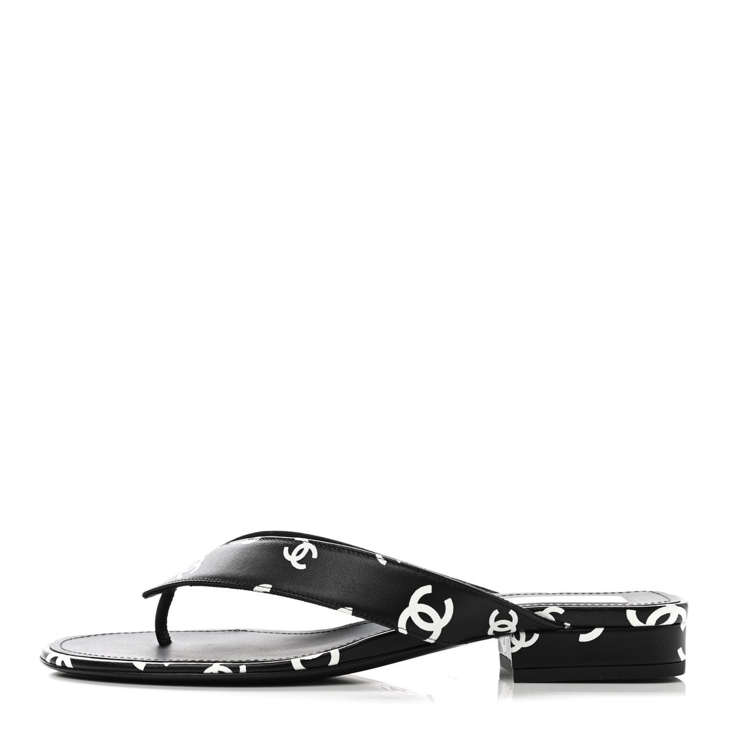 Lambskin Printed CC Thong Sandals 39 Black White