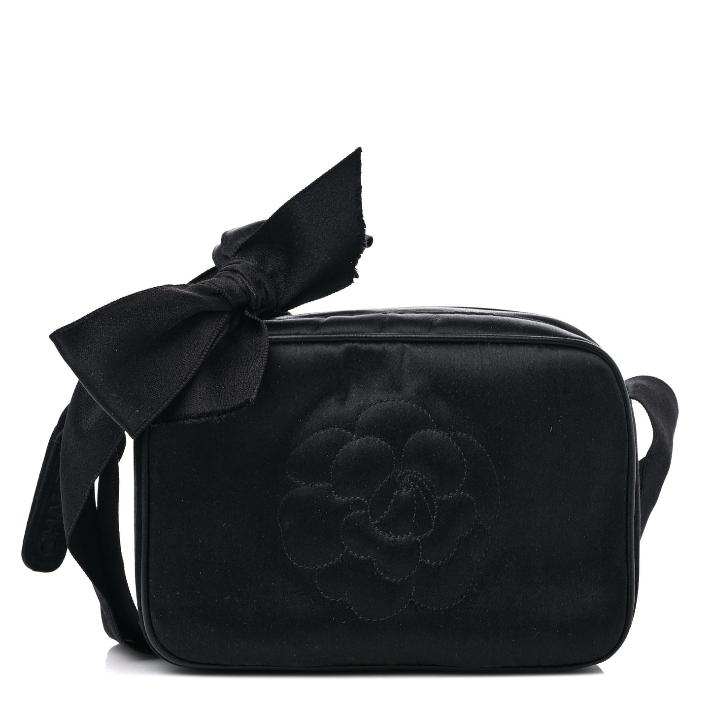 Satin Quilted Camellia Camera Case Black