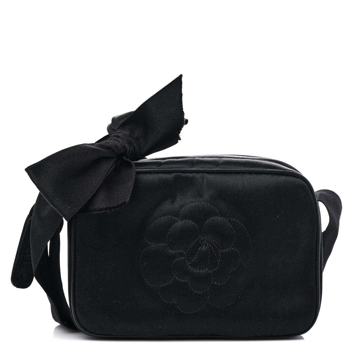 Chanel Satin Quilted Camellia Camera Case Black 1 of 12