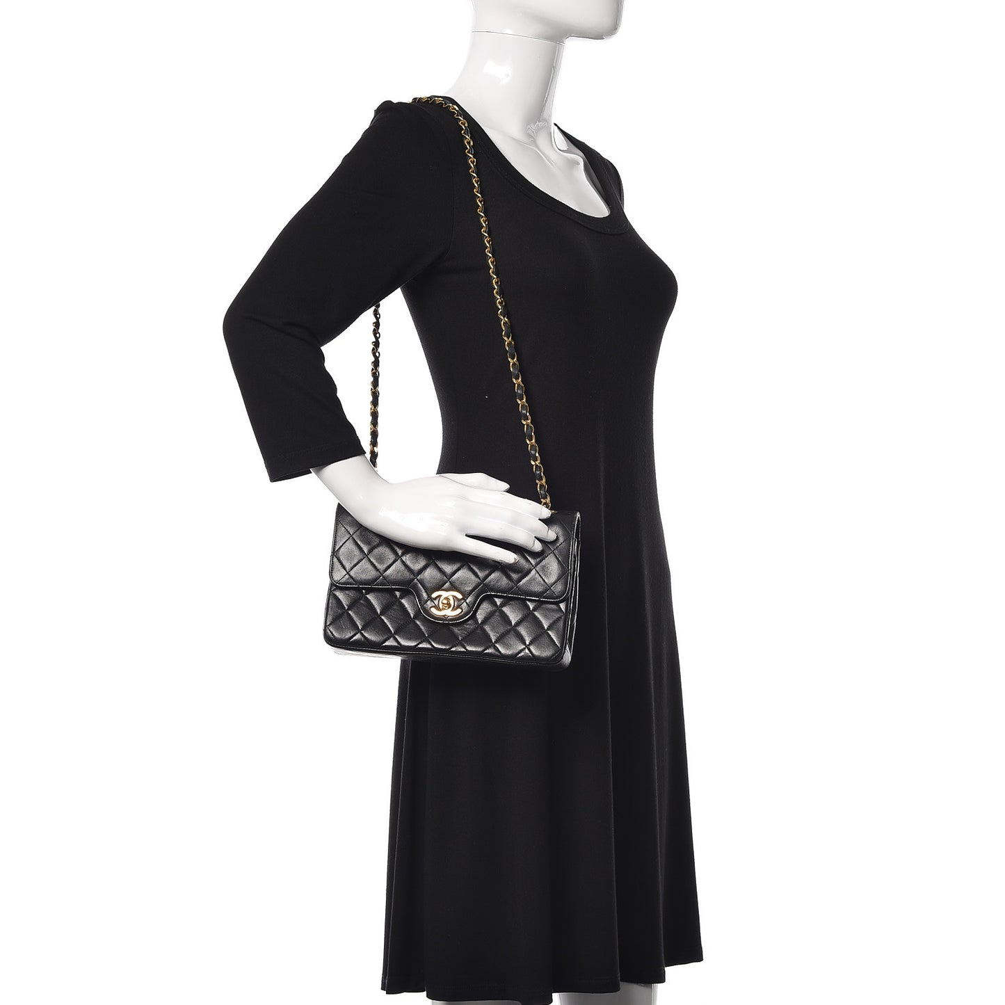 Lambskin Quilted Small Double Flap Black