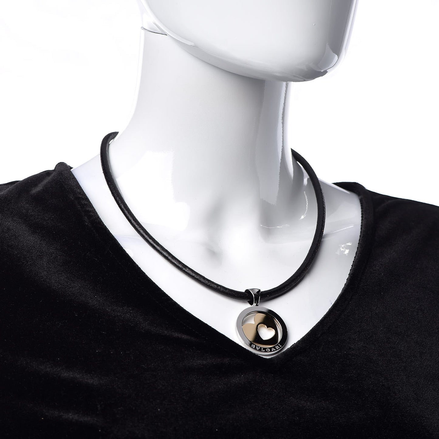 18K Yellow Gold Stainless Steel Heart Cord Pendant Necklace