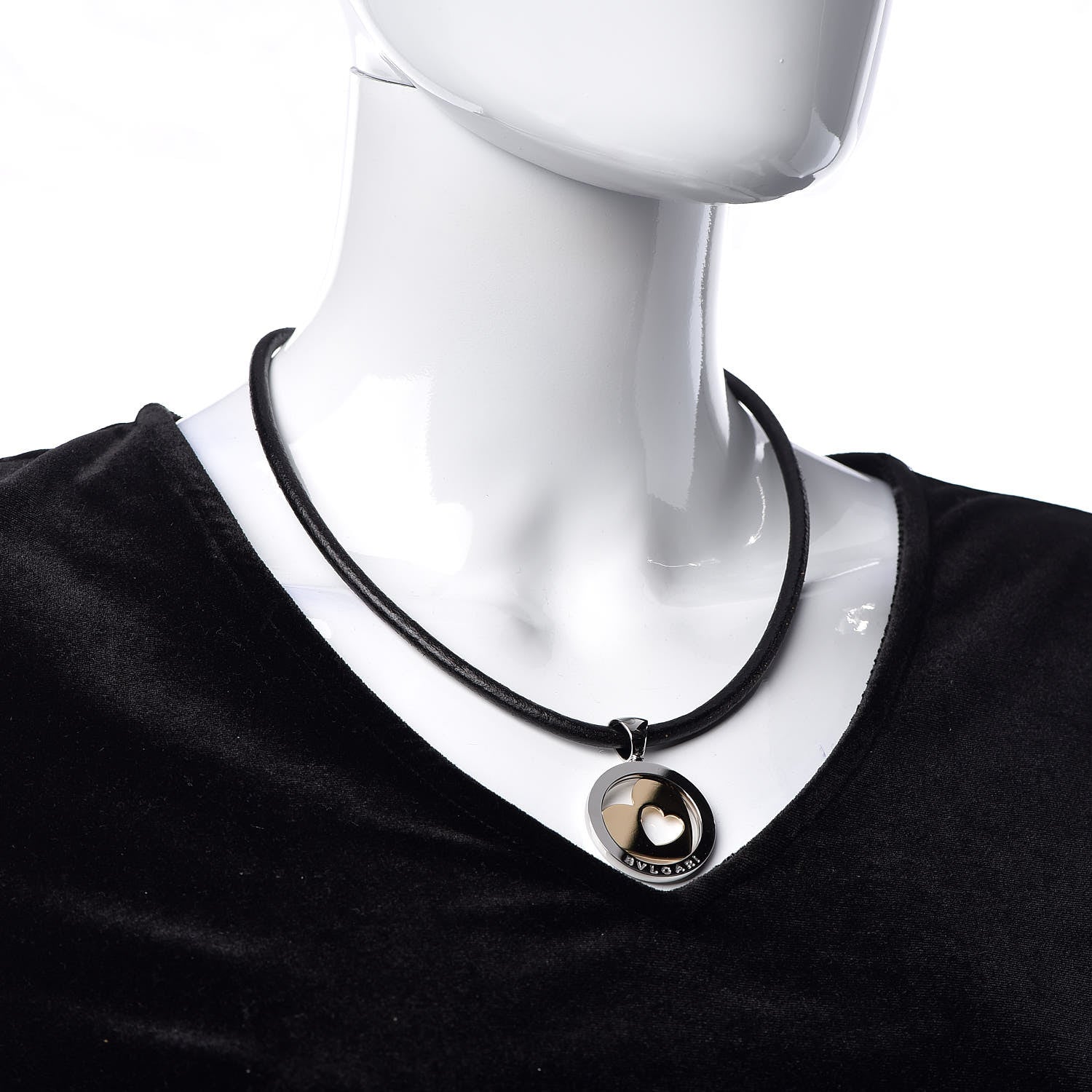 Bulgari 18K Yellow Gold Stainless Steel Heart Cord Pendant Necklace 2 of 6
