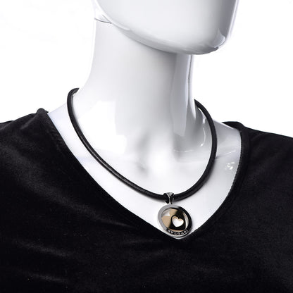 Bulgari 18K Yellow Gold Stainless Steel Heart Cord Pendant Necklace 2 of 6