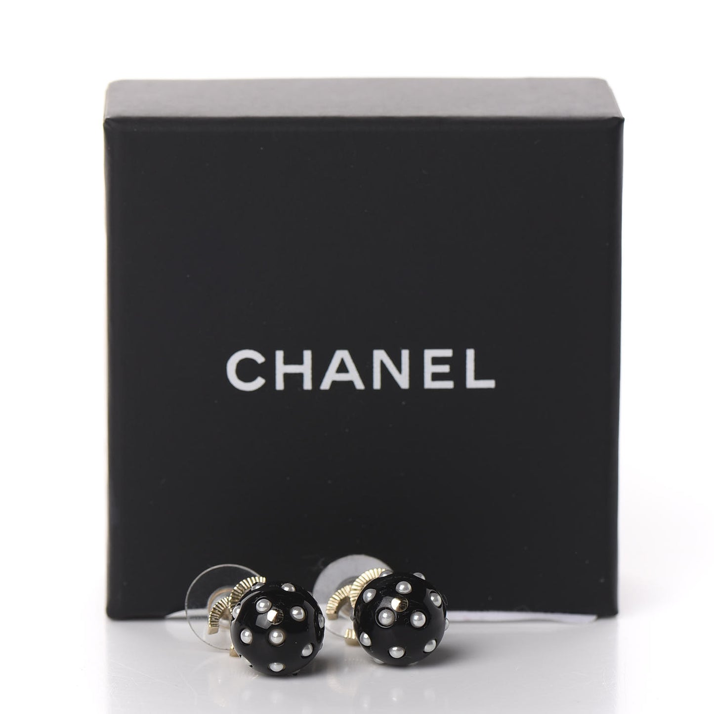 CC Bead Pearl Drop Earrings Gold Black