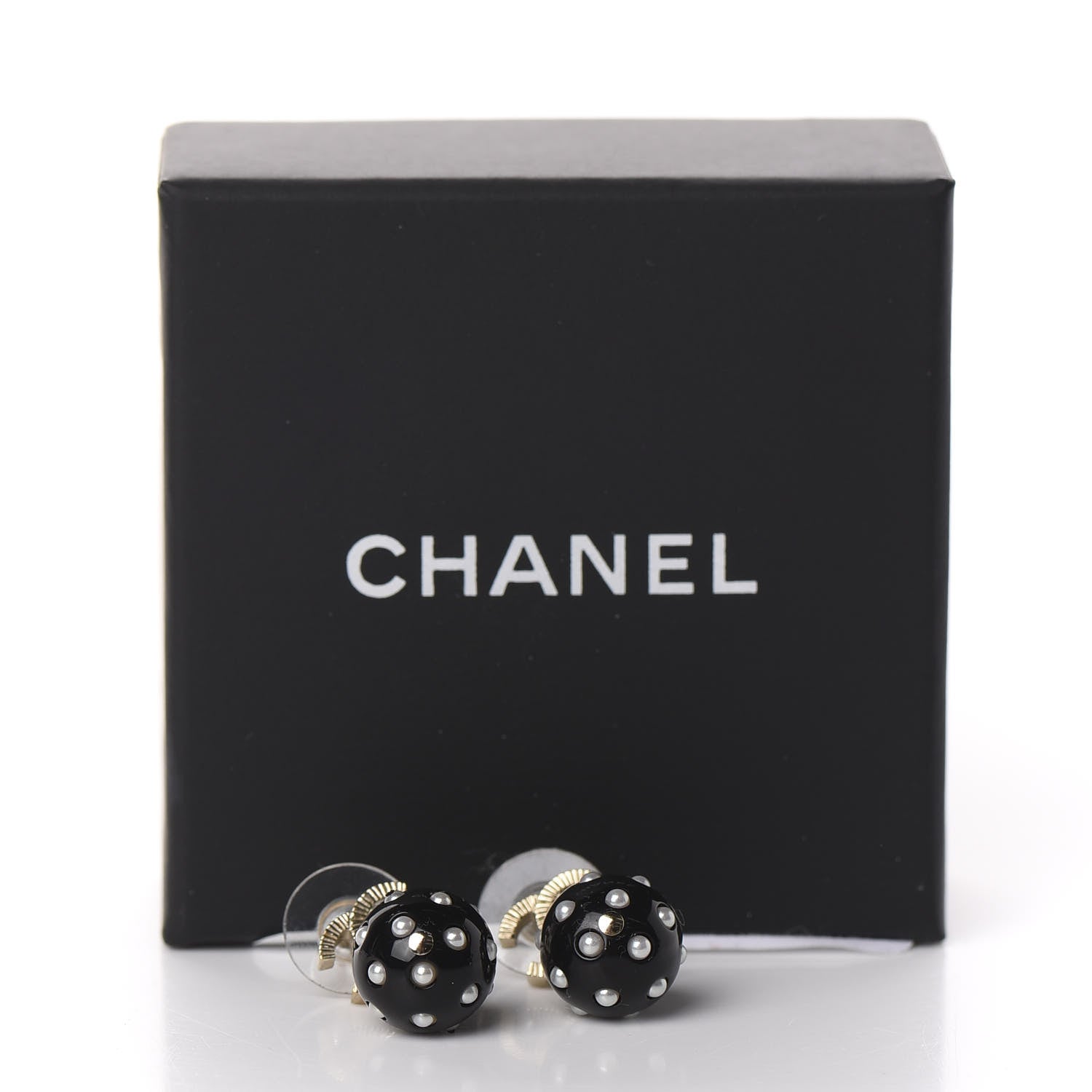 Chanel CC Bead Pearl Drop Earrings Gold Black 4 of 4