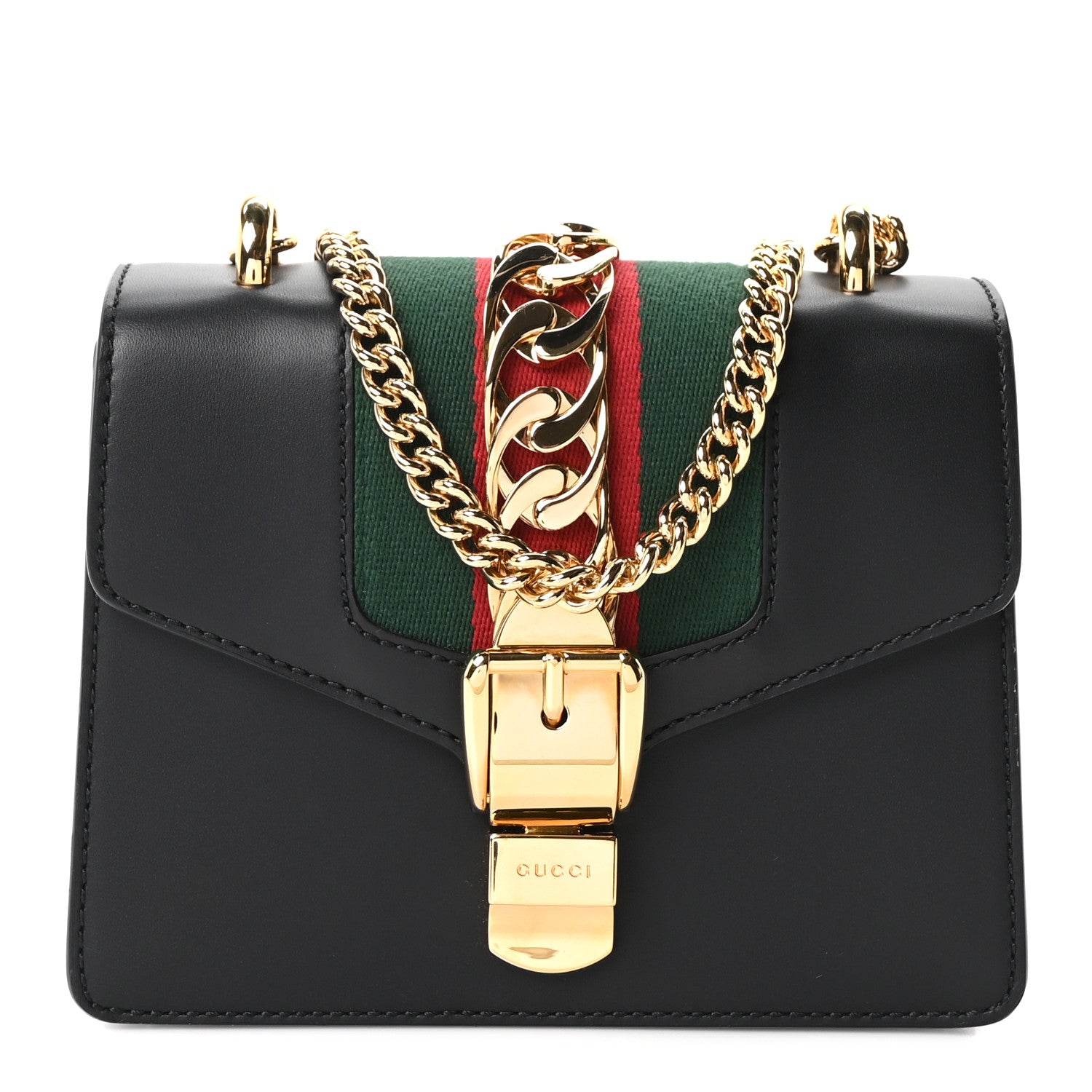 Gucci Calfskin Mini Sylvie Chain Shoulder Bag Black 1 of 10