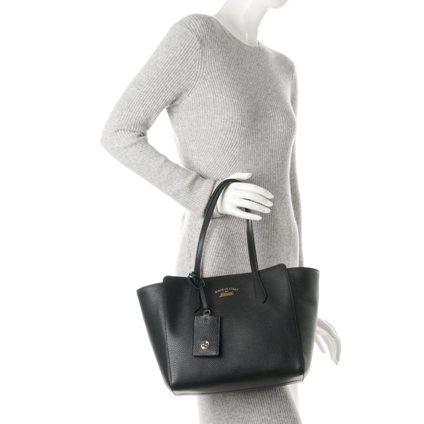 Pebbled Calfskin Small Swing Tote Black