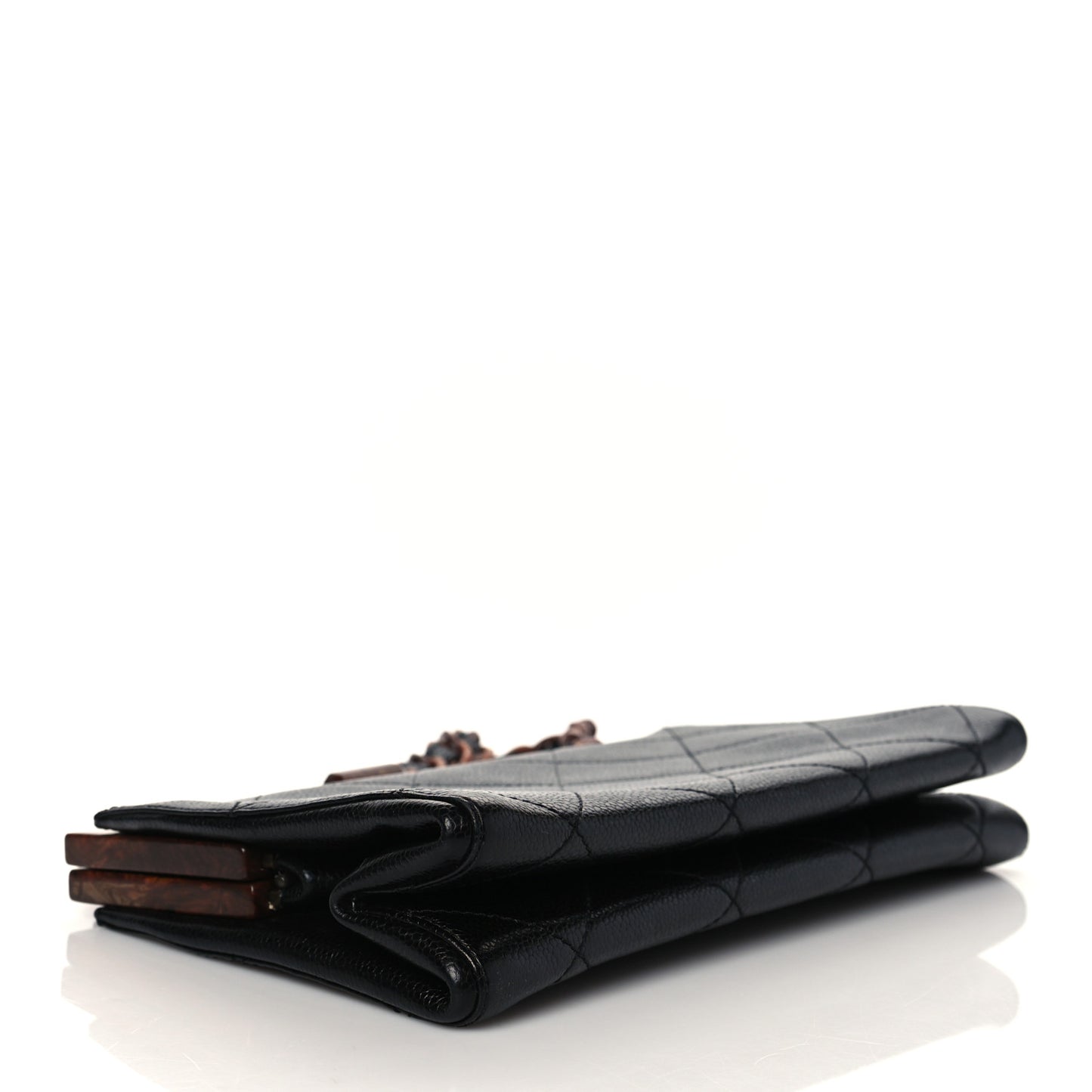 Caviar Quilted Wood Handle Clutch Black