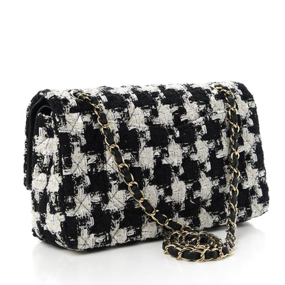 Chanel Tweed Quilted Medium Double Flap Black Ecru White 3 of 11