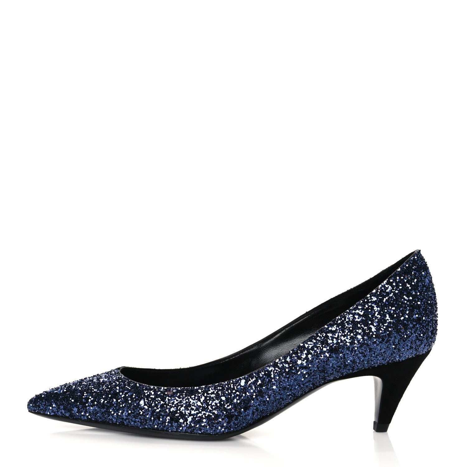 Saint Laurent Charlotte Glitter Point-toe Kitten-Heel Pumps 36.5 Blue 1 of 9