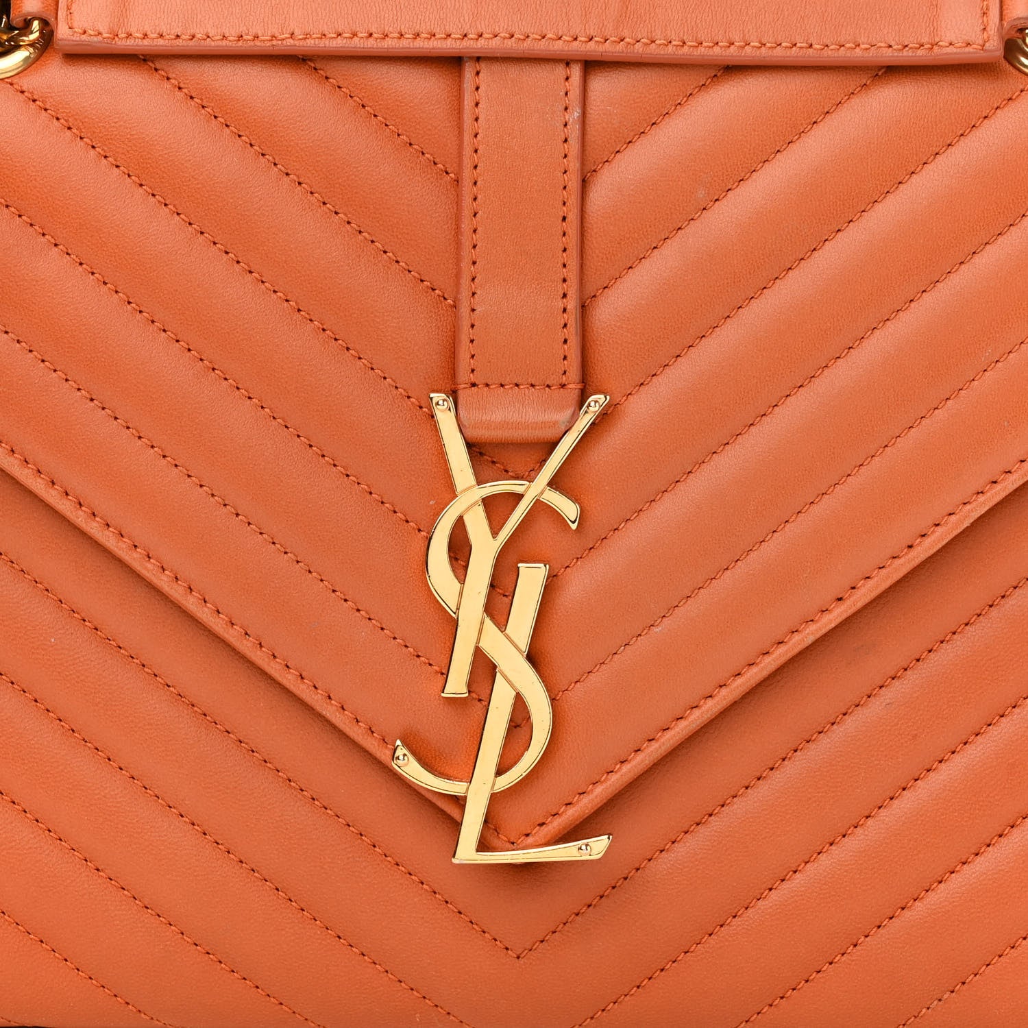 Saint Laurent Smooth Calfskin Matelasse Chevron Medium Monogram Satchel Mandarine 8 of 14