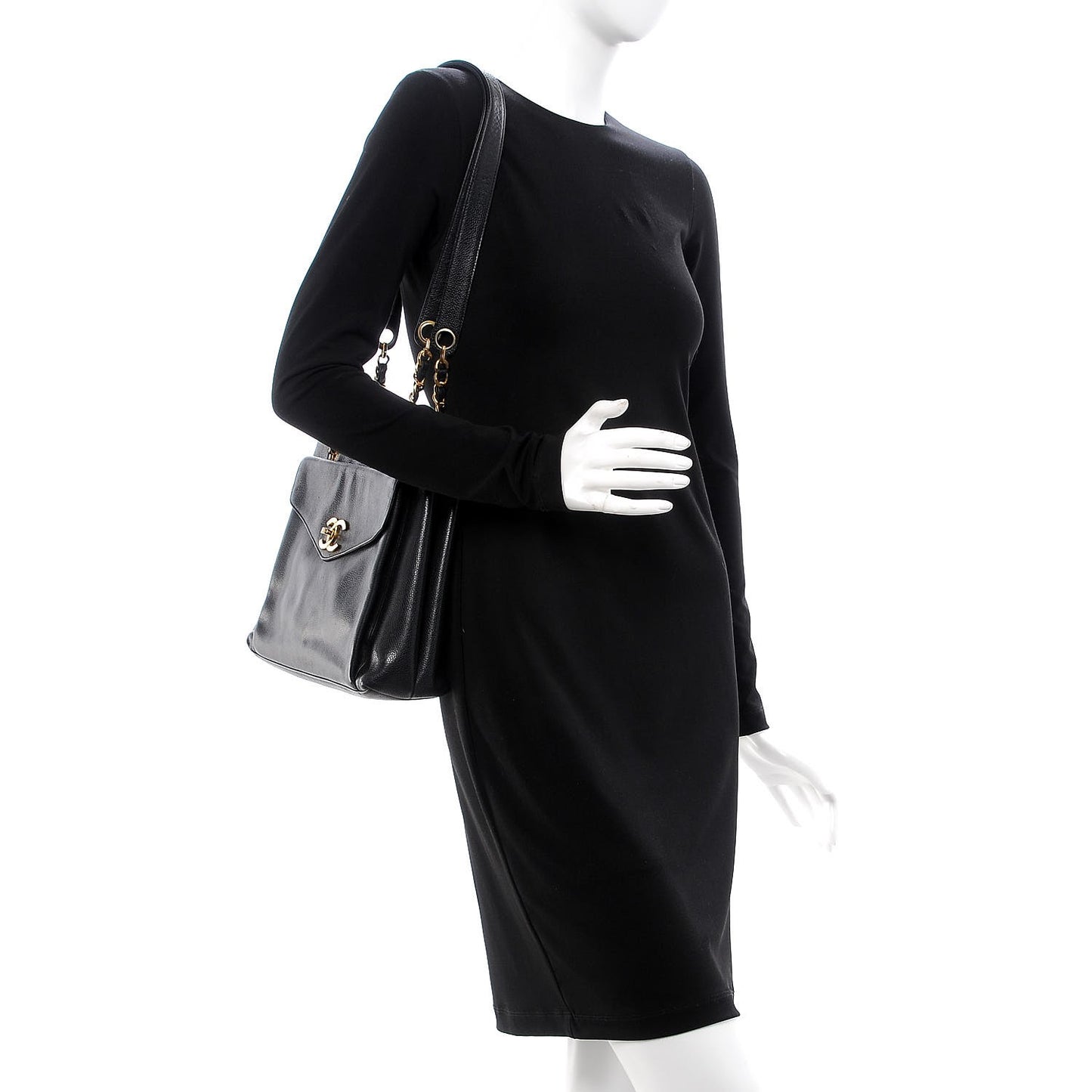 Caviar Flap Shoulder Bag Black