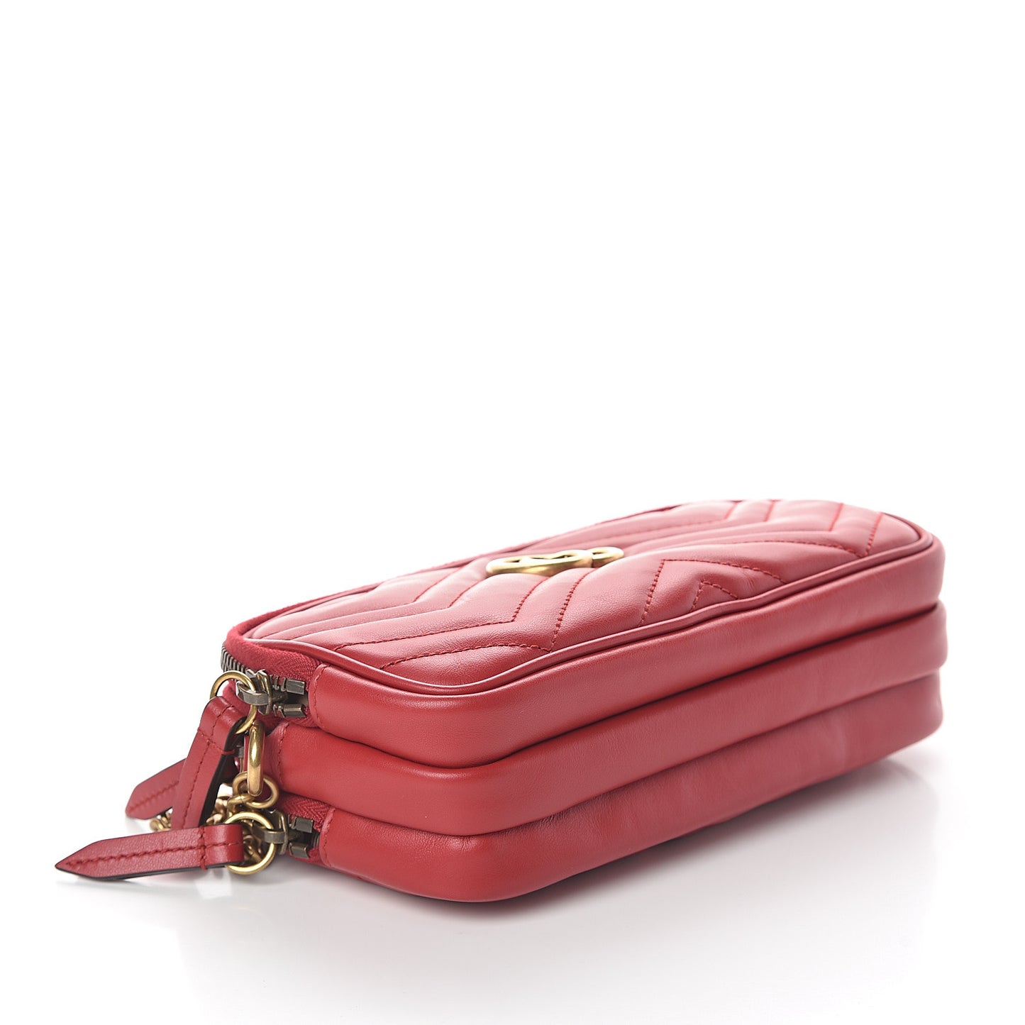 Calfskin Matelasse Mini GG Marmont Chain Crossbody Bag Hibiscus Red