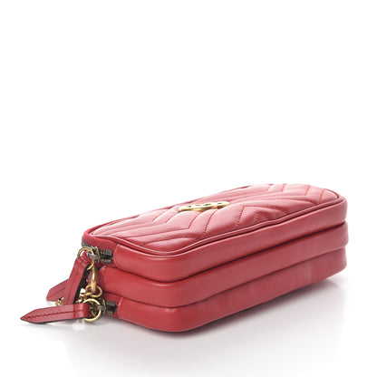 Gucci Calfskin Matelasse Mini GG Marmont Chain Crossbody Bag Hibiscus Red 3 of 8