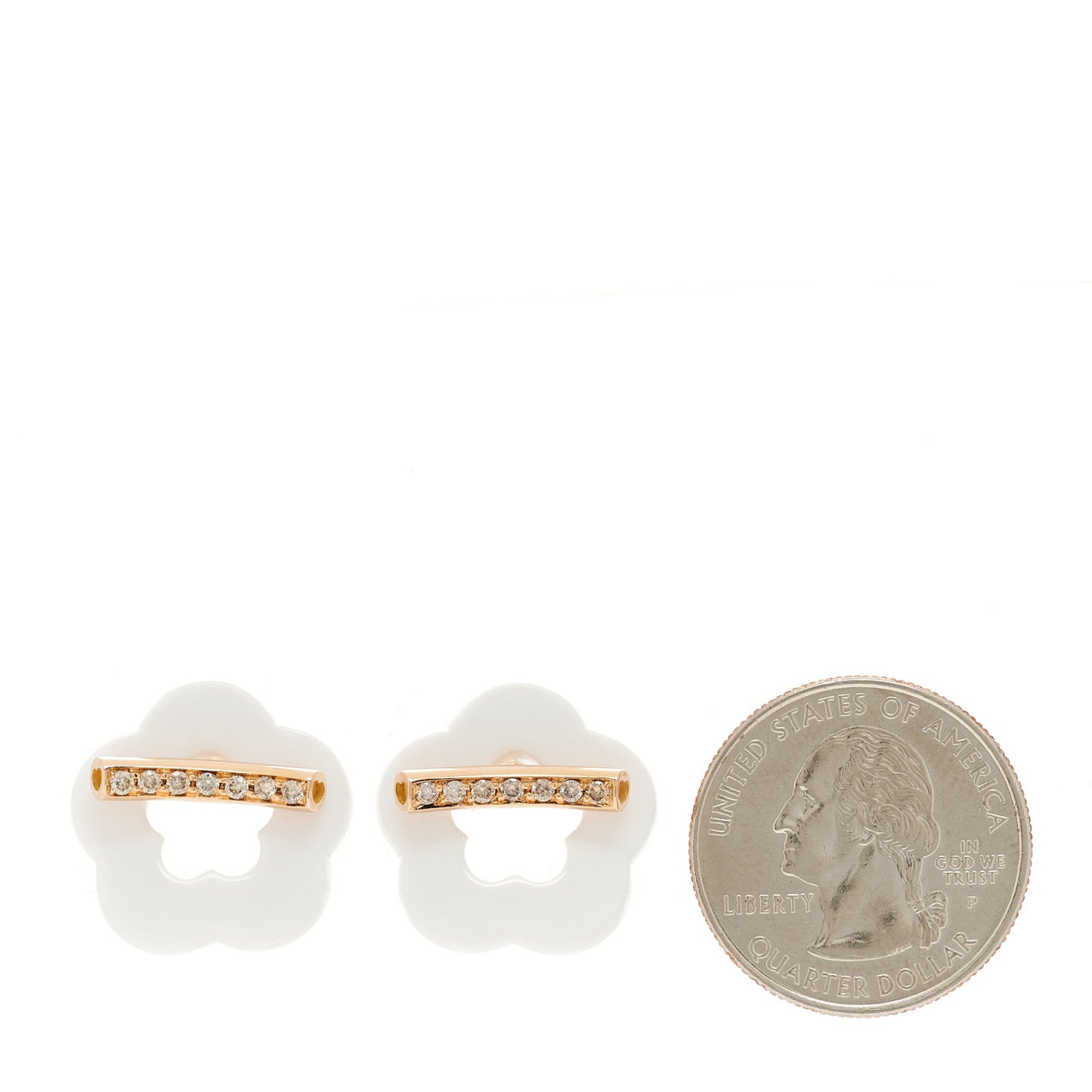 18K Rose Gold Diamond White Ceramic Make Love Flower Earrings