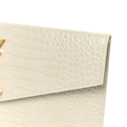 Saint Laurent Calfskin Crocodile Embossed Uptown Monogram Pouch Crema Soft 10 of 14