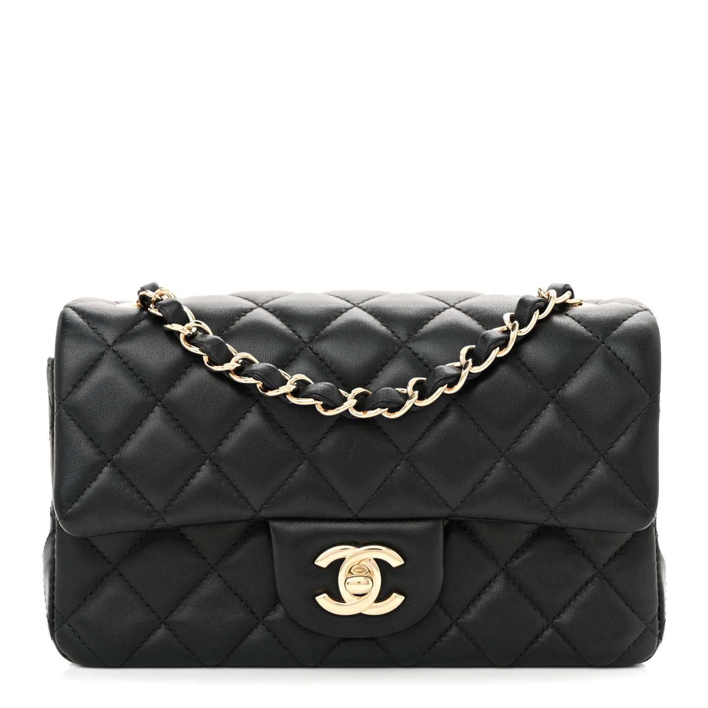 Lambskin Quilted Mini Rectangular Flap Black