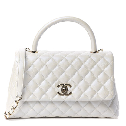 Chanel Iridescent Caviar Quilted Small Coco Handle Flap White 1 of 11