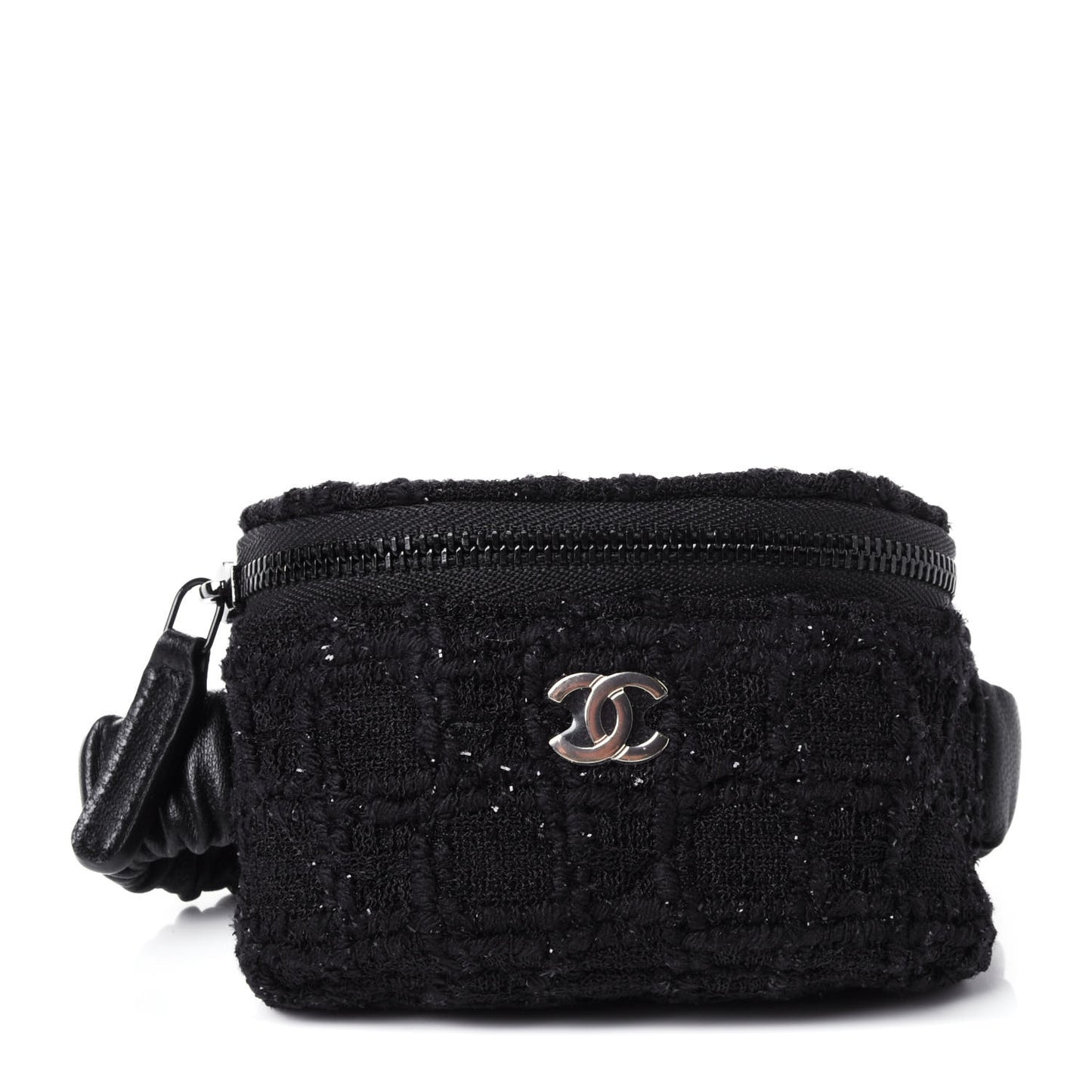 Tweed Lambskin Quilted Arm Coin Purse Black