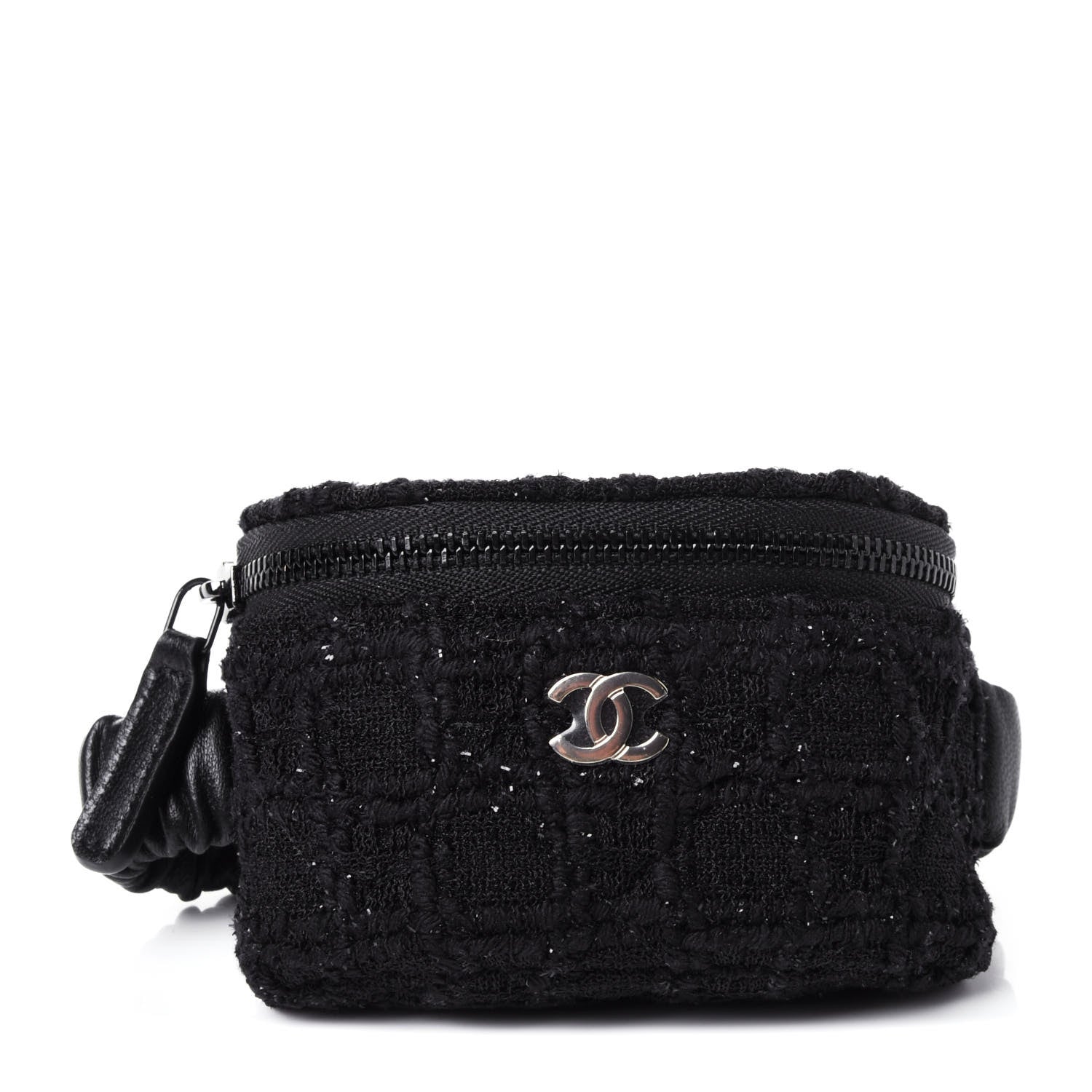 Chanel Tweed Lambskin Quilted Arm Coin Purse Black 1 of 4