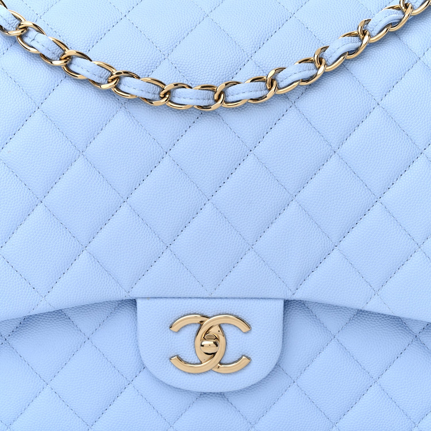 Chanel Caviar Quilted Maxi Double Flap Light Blue 8 of 11