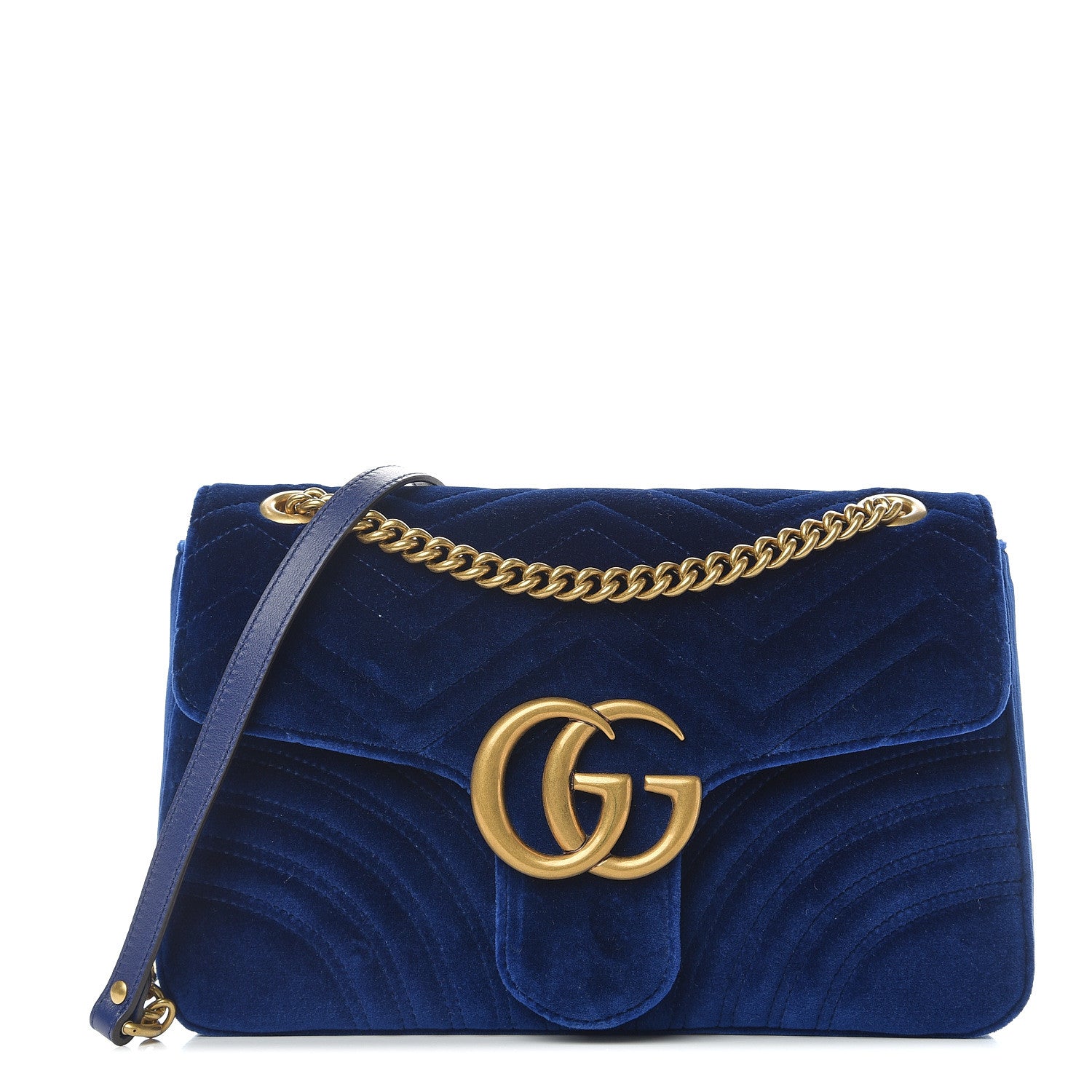 Gucci Velvet Matelasse Medium GG Marmont Shoulder Bag Cobalt Blue 1 of 9
