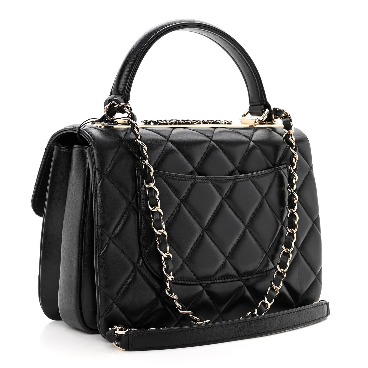 Lambskin Quilted Small Trendy CC Chain Dual Handle Flap Bag Black